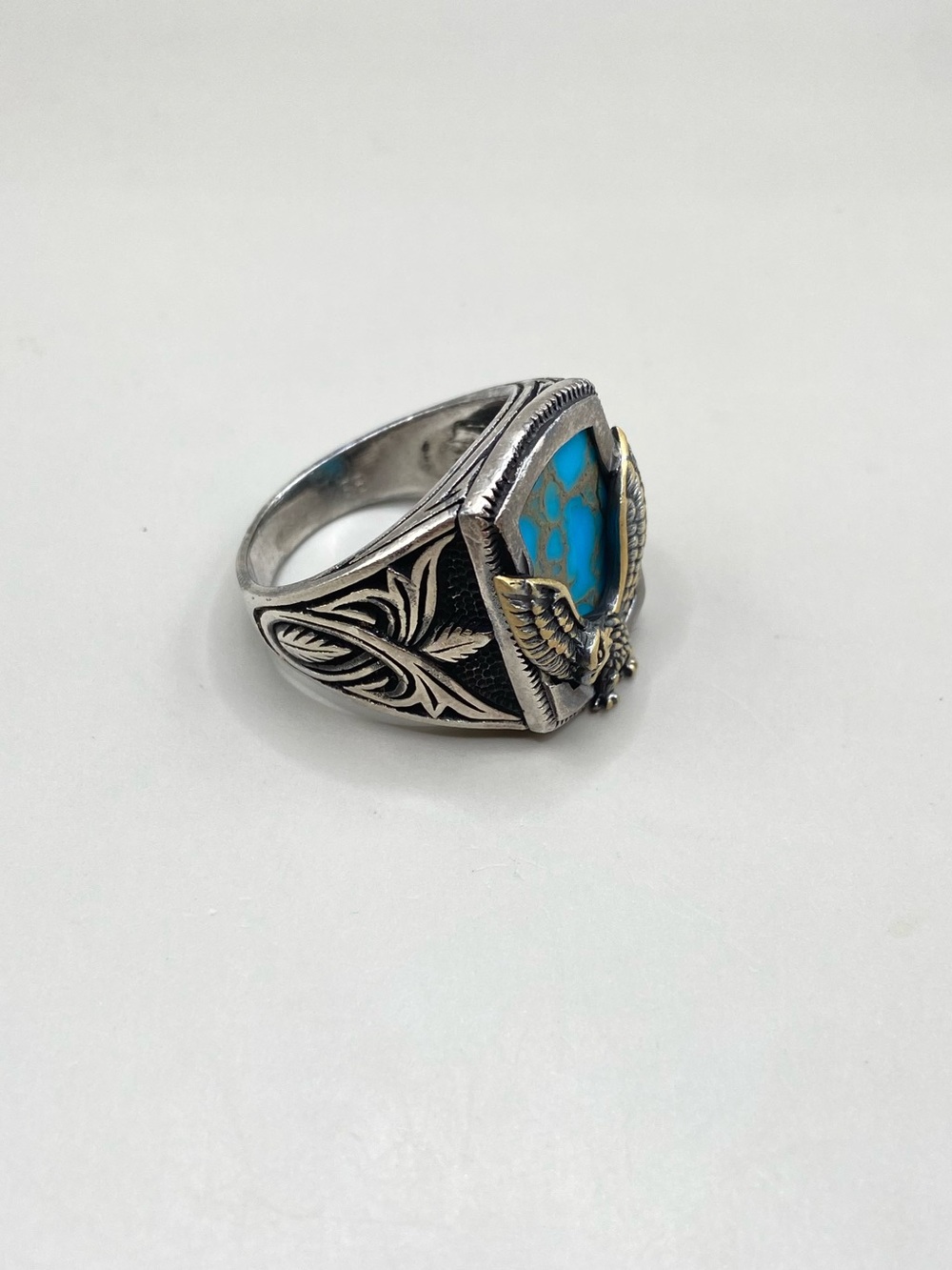 Sterling Silver Mens' Turquoise Eagle Ring - Picture 5 of 11